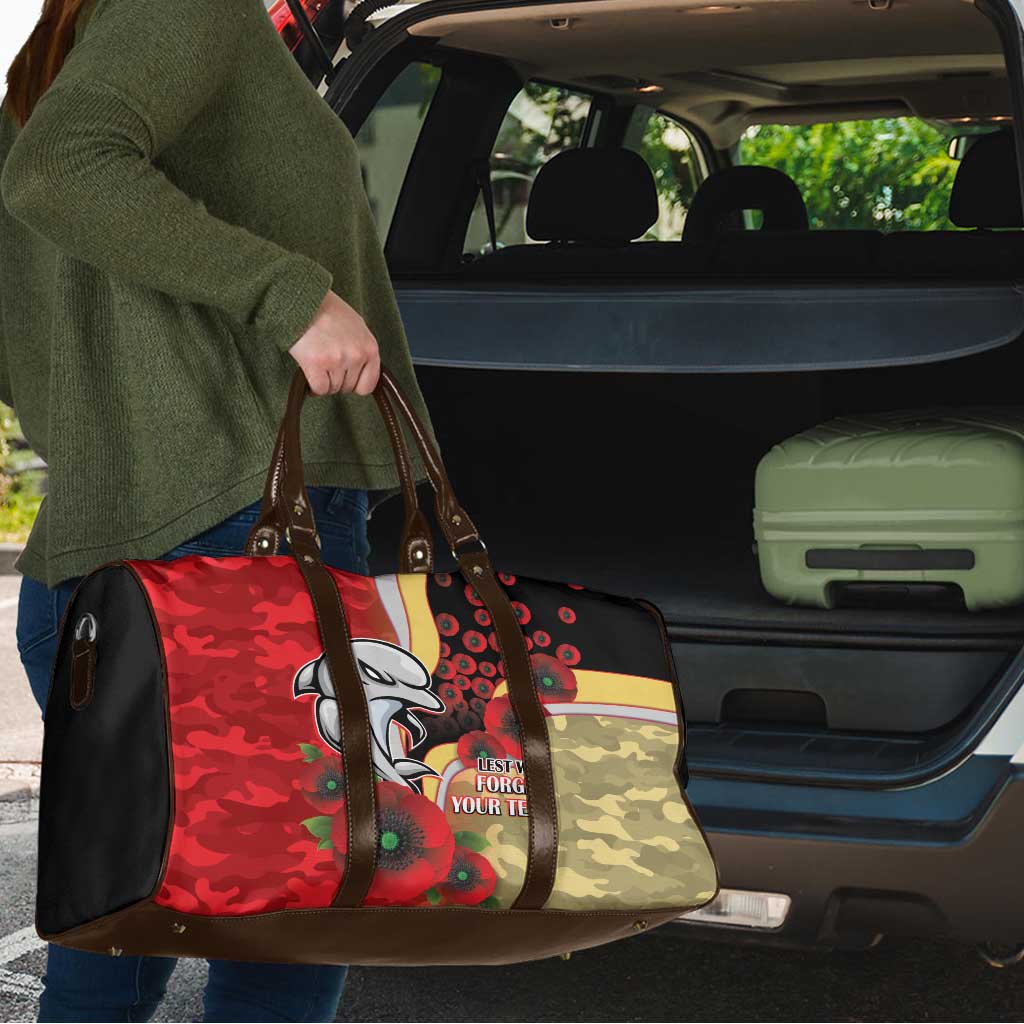 Redcliffe Dolphins ANZAC Personalised Travel Bag Lest We Forget Poppy Camo
