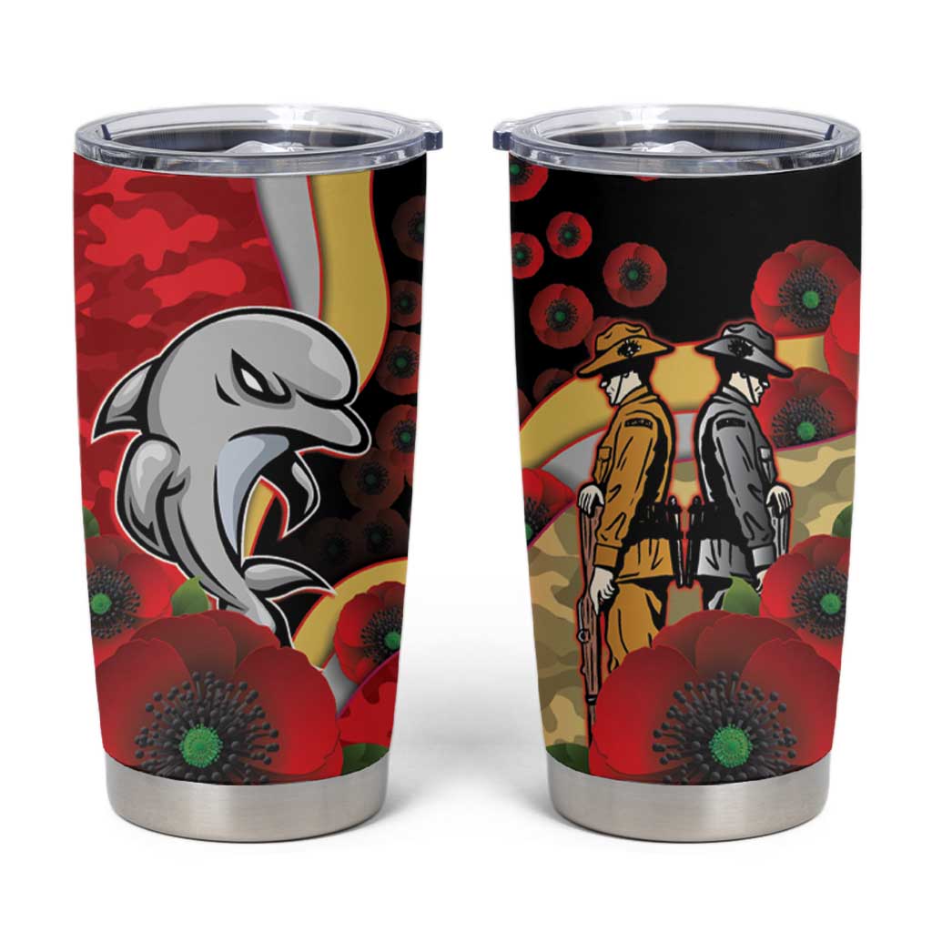 Redcliffe Dolphins ANZAC Personalised Tumbler Cup Lest We Forget Poppy Camo
