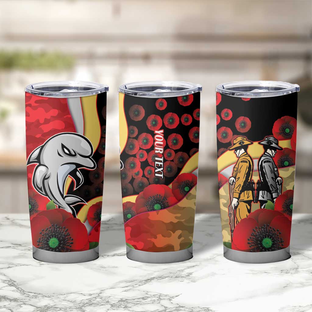 Redcliffe Dolphins ANZAC Personalised Tumbler Cup Lest We Forget Poppy Camo