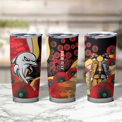 Redcliffe Dolphins ANZAC Personalised Tumbler Cup Lest We Forget Poppy Camo