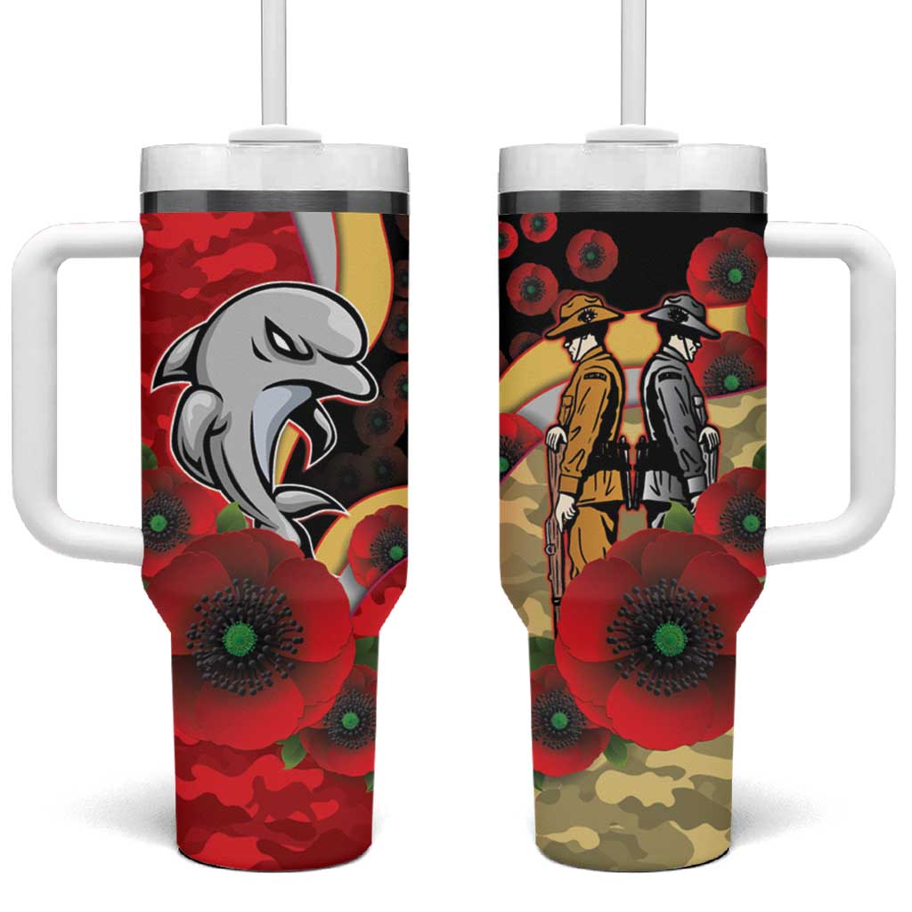 Redcliffe Dolphins ANZAC Personalised Tumbler With Handle Lest We Forget Poppy Camo