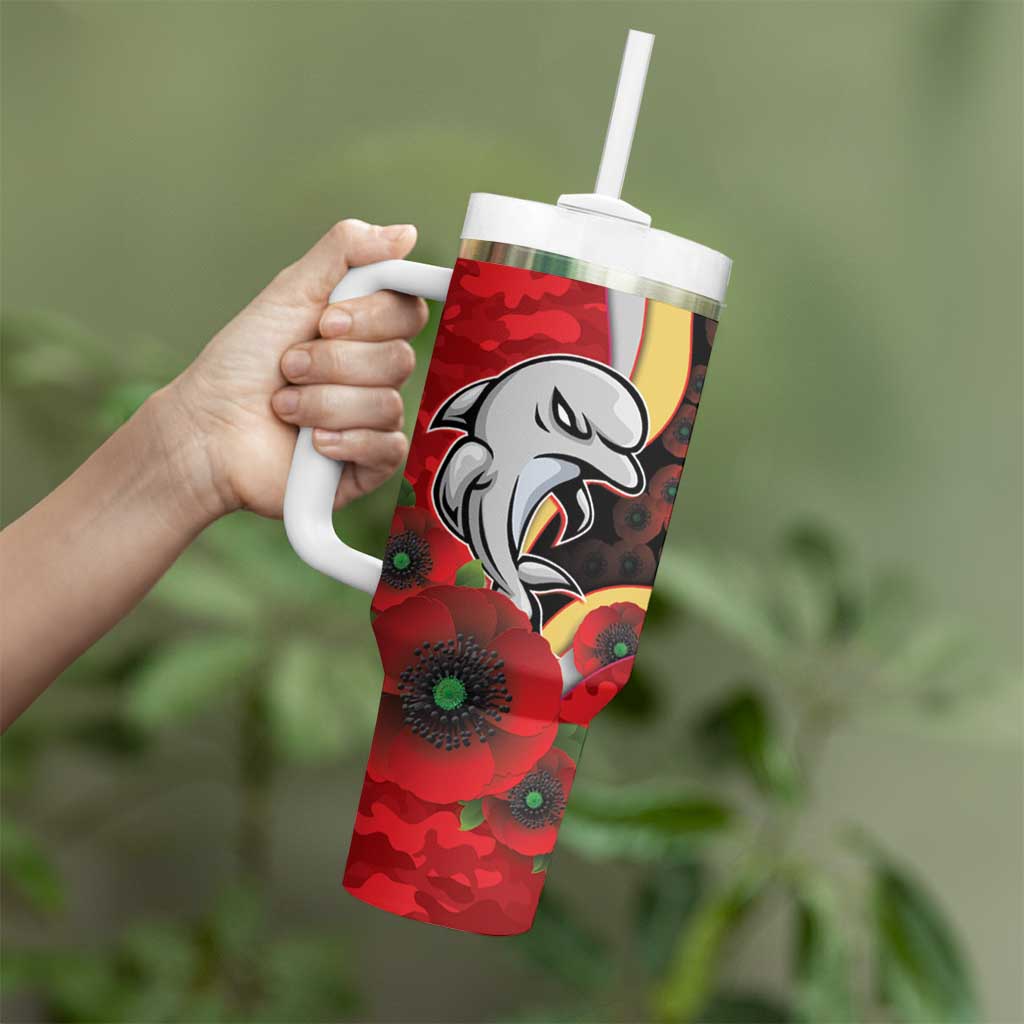 Redcliffe Dolphins ANZAC Personalised Tumbler With Handle Lest We Forget Poppy Camo