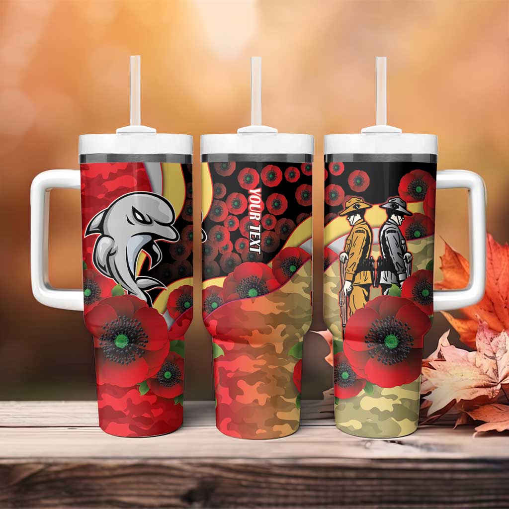 Redcliffe Dolphins ANZAC Personalised Tumbler With Handle Lest We Forget Poppy Camo