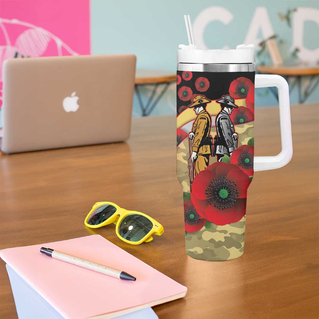 Redcliffe Dolphins ANZAC Personalised Tumbler With Handle Lest We Forget Poppy Camo
