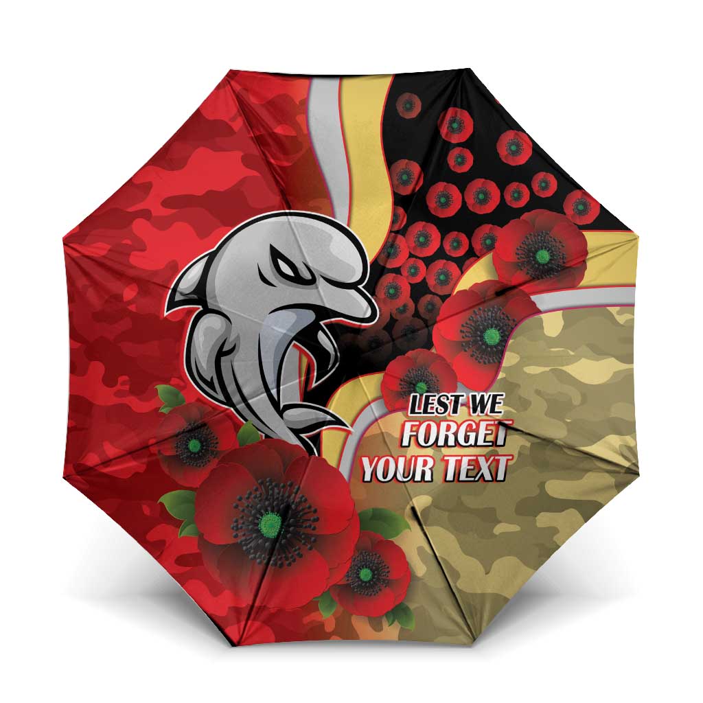 Redcliffe Dolphins ANZAC Personalised Umbrella Lest We Forget Poppy Camo