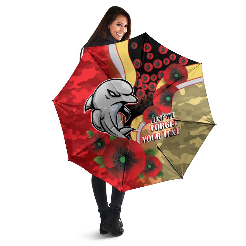 Redcliffe Dolphins ANZAC Personalised Umbrella Lest We Forget Poppy Camo