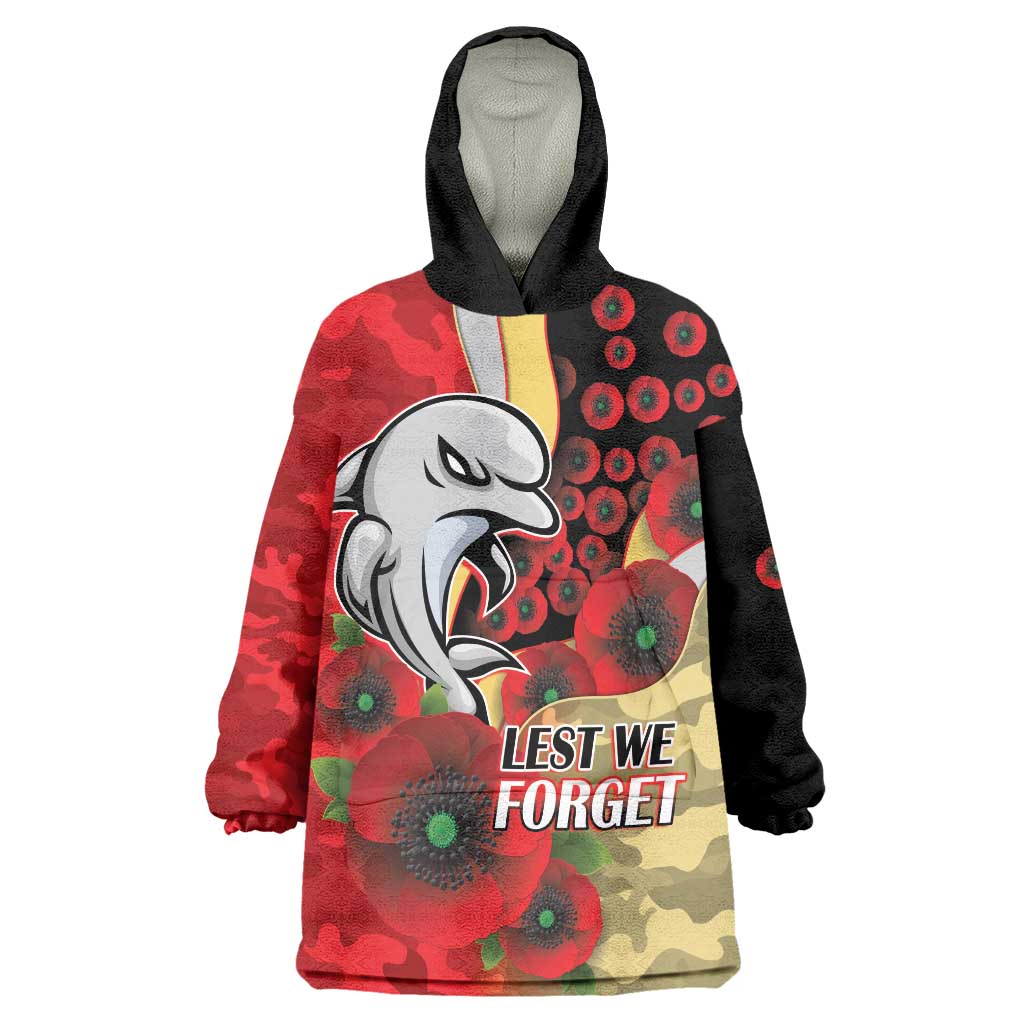 Redcliffe Dolphins ANZAC Personalised Wearable Blanket Hoodie Lest We Forget Poppy Camo