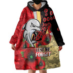 Redcliffe Dolphins ANZAC Personalised Wearable Blanket Hoodie Lest We Forget Poppy Camo