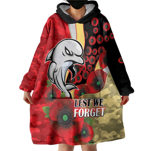 Redcliffe Dolphins ANZAC Personalised Wearable Blanket Hoodie Lest We Forget Poppy Camo