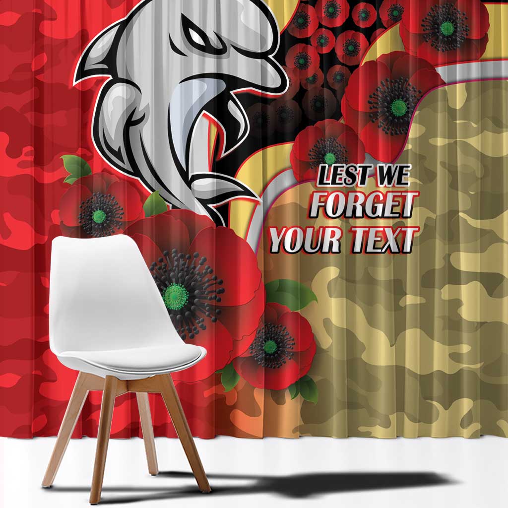 Redcliffe Dolphins ANZAC Personalised Window Curtain Lest We Forget Poppy Camo