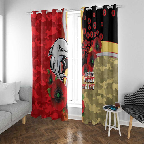 Redcliffe Dolphins ANZAC Personalised Window Curtain Lest We Forget Poppy Camo