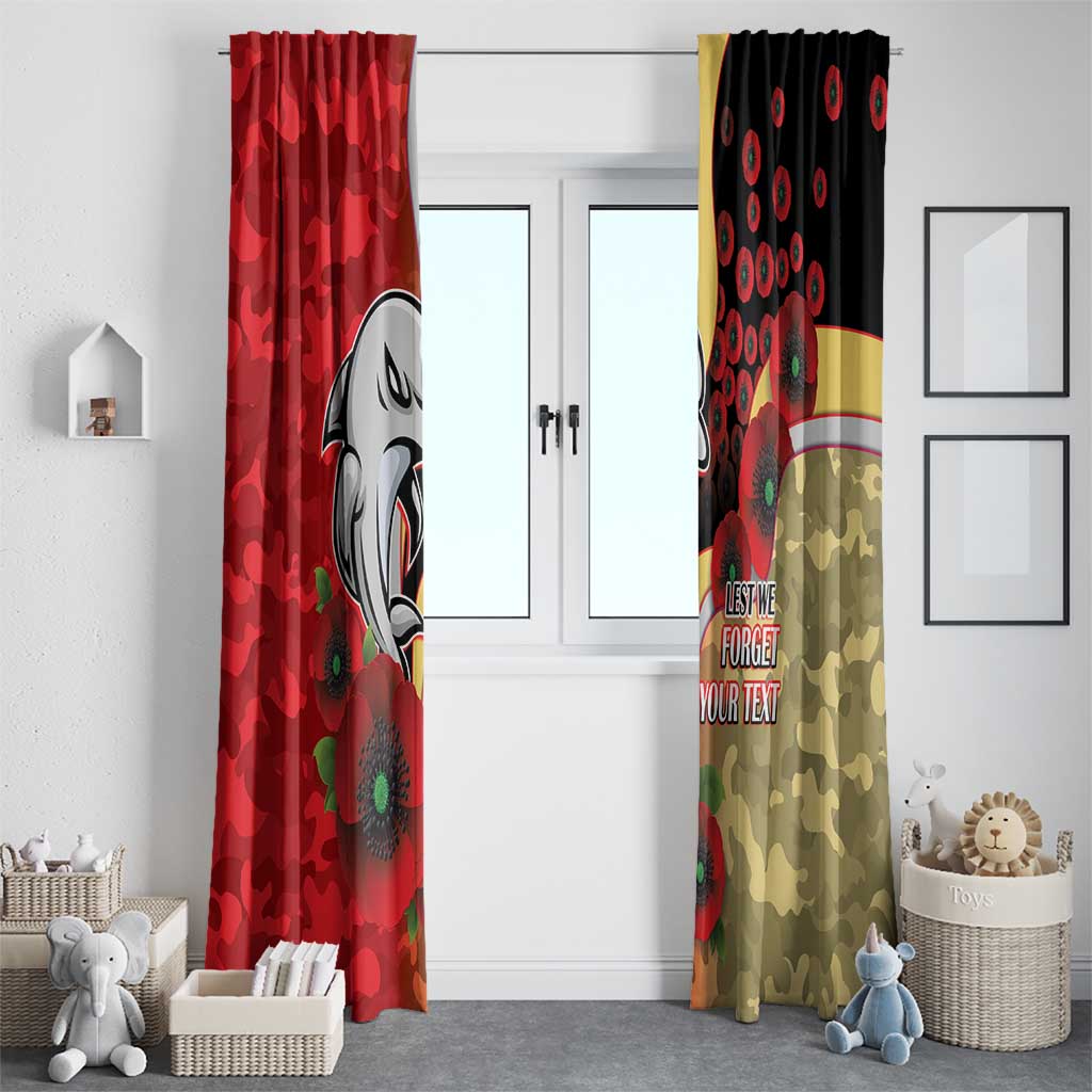 Redcliffe Dolphins ANZAC Personalised Window Curtain Lest We Forget Poppy Camo