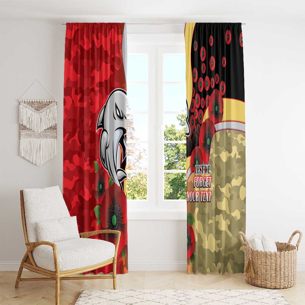 Redcliffe Dolphins ANZAC Personalised Window Curtain Lest We Forget Poppy Camo
