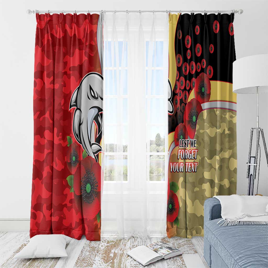 Redcliffe Dolphins ANZAC Personalised Window Curtain Lest We Forget Poppy Camo