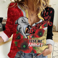 Redcliffe Dolphins ANZAC Personalised Women Casual Shirt Lest We Forget Poppy Camo