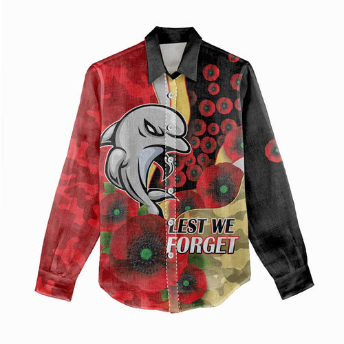Redcliffe Dolphins ANZAC Personalised Women Casual Shirt Lest We Forget Poppy Camo