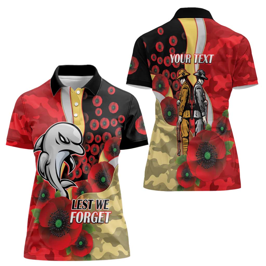 Redcliffe Dolphins ANZAC Personalised Women Polo Shirt Lest We Forget Poppy Camo