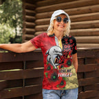 Redcliffe Dolphins ANZAC Personalised Women Polo Shirt Lest We Forget Poppy Camo