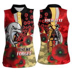 Redcliffe Dolphins ANZAC Personalised Women Sleeveless Polo Shirt Lest We Forget Poppy Camo