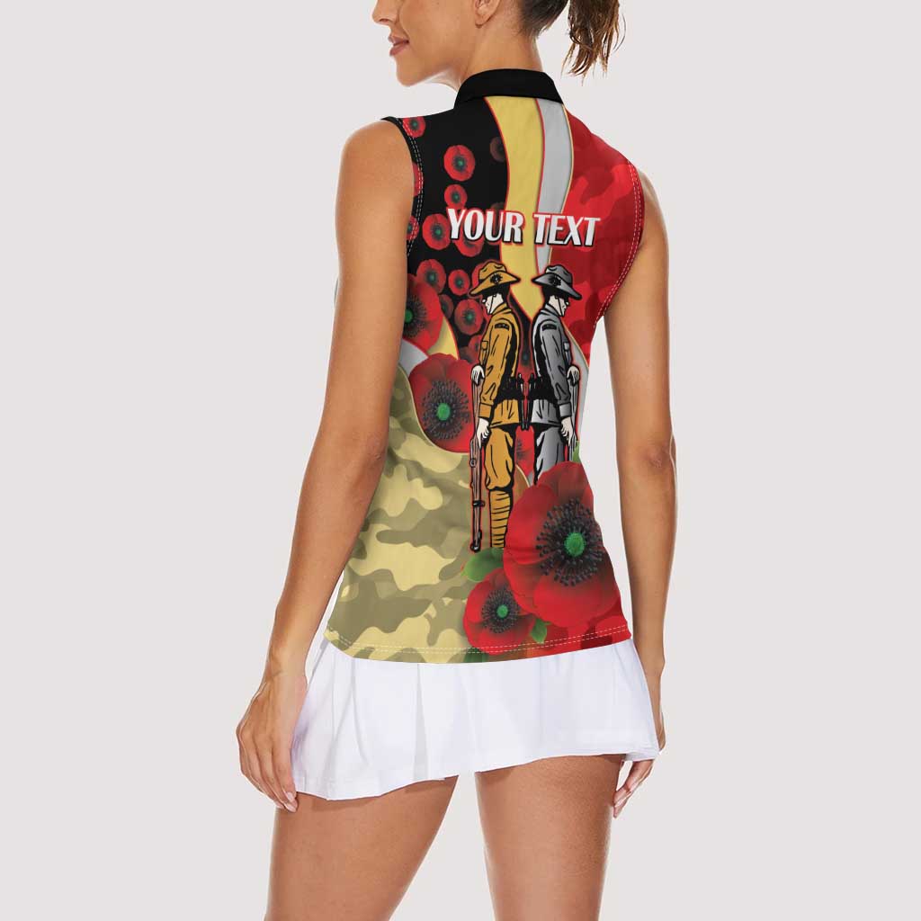 Redcliffe Dolphins ANZAC Personalised Women Sleeveless Polo Shirt Lest We Forget Poppy Camo