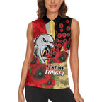 Redcliffe Dolphins ANZAC Personalised Women Sleeveless Polo Shirt Lest We Forget Poppy Camo
