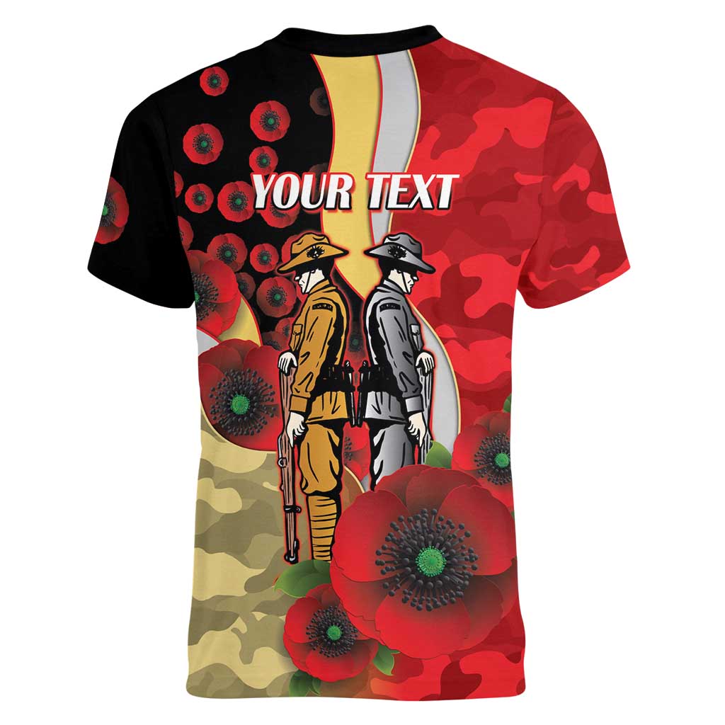 Redcliffe Dolphins ANZAC Personalised Women V-Neck T-Shirt Lest We Forget Poppy Camo