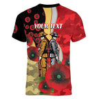 Redcliffe Dolphins ANZAC Personalised Women V-Neck T-Shirt Lest We Forget Poppy Camo