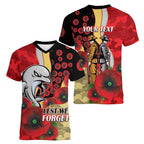 Redcliffe Dolphins ANZAC Personalised Women V-Neck T-Shirt Lest We Forget Poppy Camo