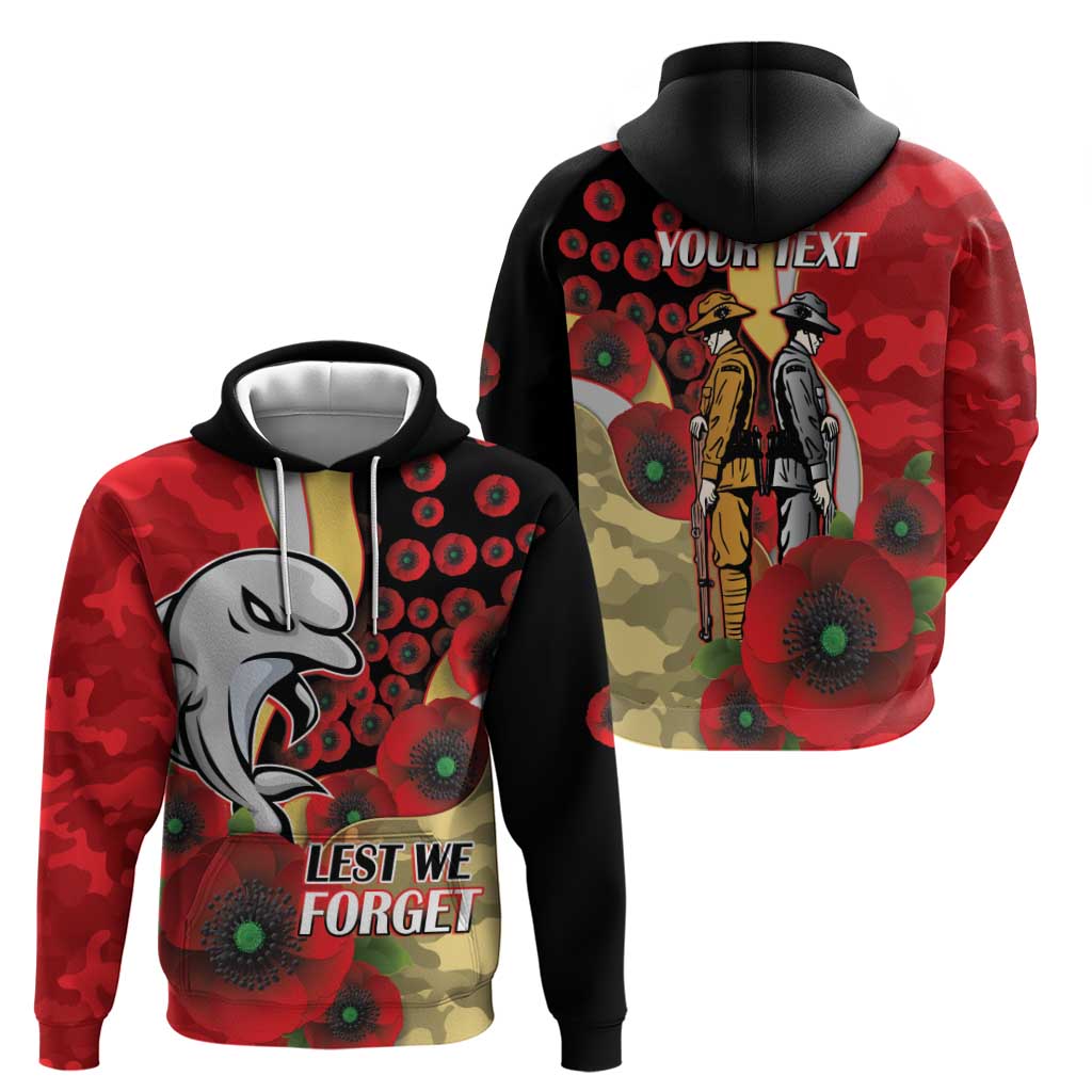 Redcliffe Dolphins ANZAC Personalised Zip Hoodie Lest We Forget Poppy Camo