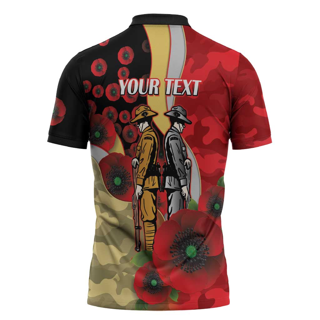 Redcliffe Dolphins ANZAC Personalised Zipper Polo Shirt Lest We Forget Poppy Camo