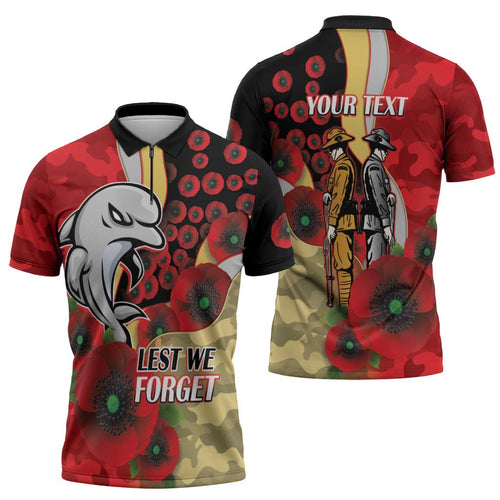 Redcliffe Dolphins ANZAC Personalised Zipper Polo Shirt Lest We Forget Poppy Camo