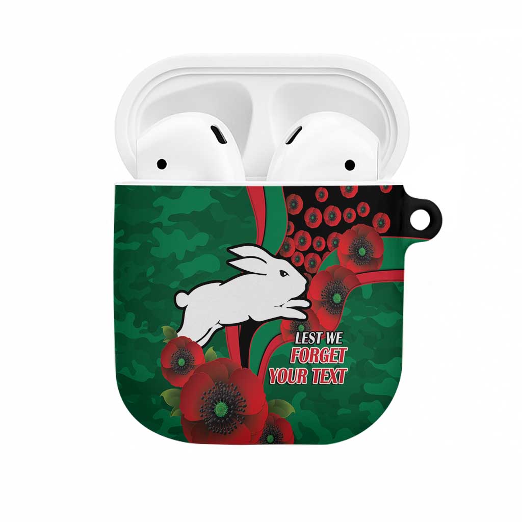 South Sydney Rabbitohs ANZAC Personalised AirPods Case Lest We Forget Poppy Camo