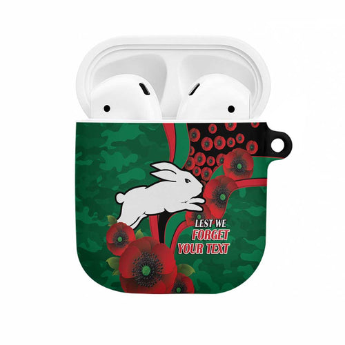 South Sydney Rabbitohs ANZAC Personalised AirPods Case Lest We Forget Poppy Camo