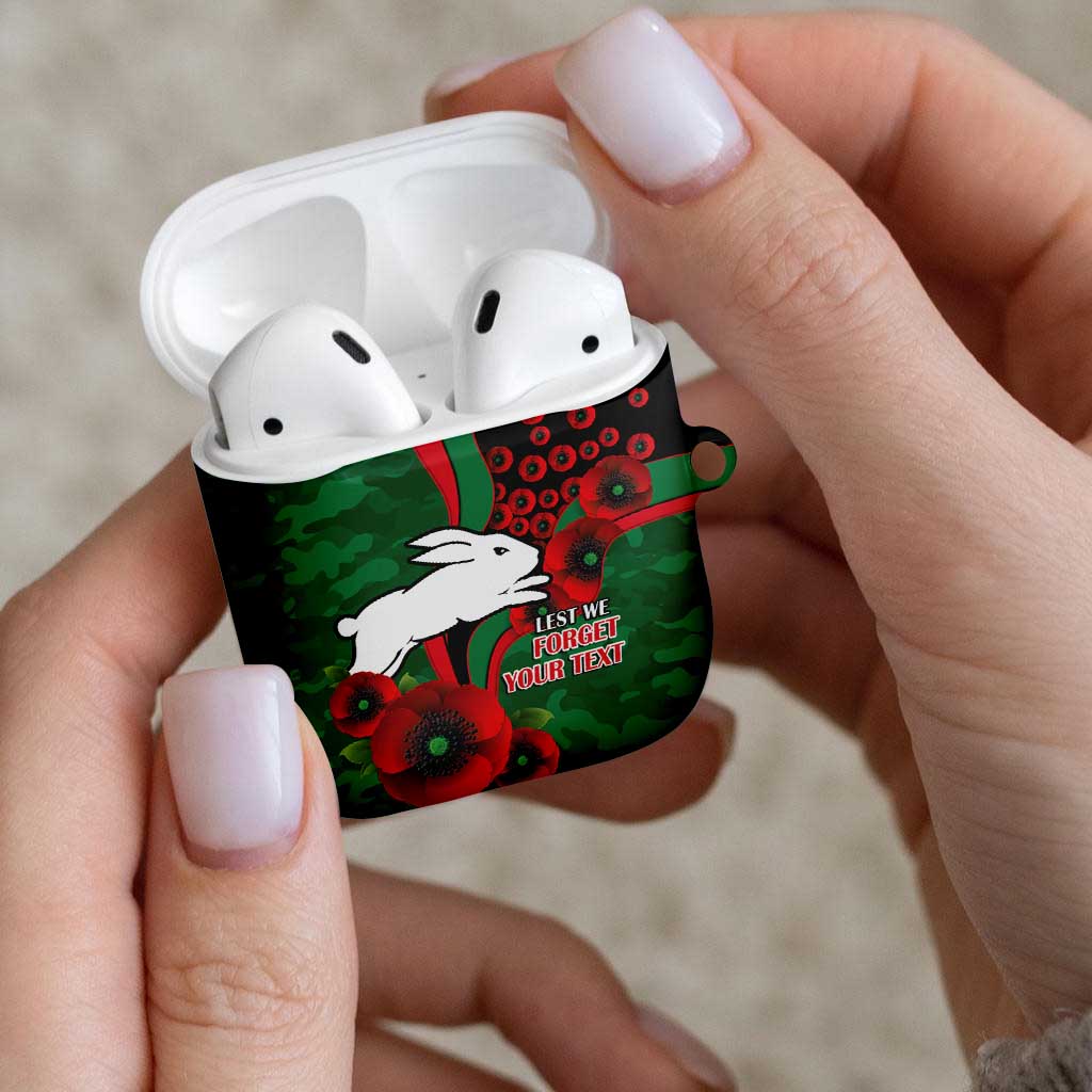 South Sydney Rabbitohs ANZAC Personalised AirPods Case Lest We Forget Poppy Camo