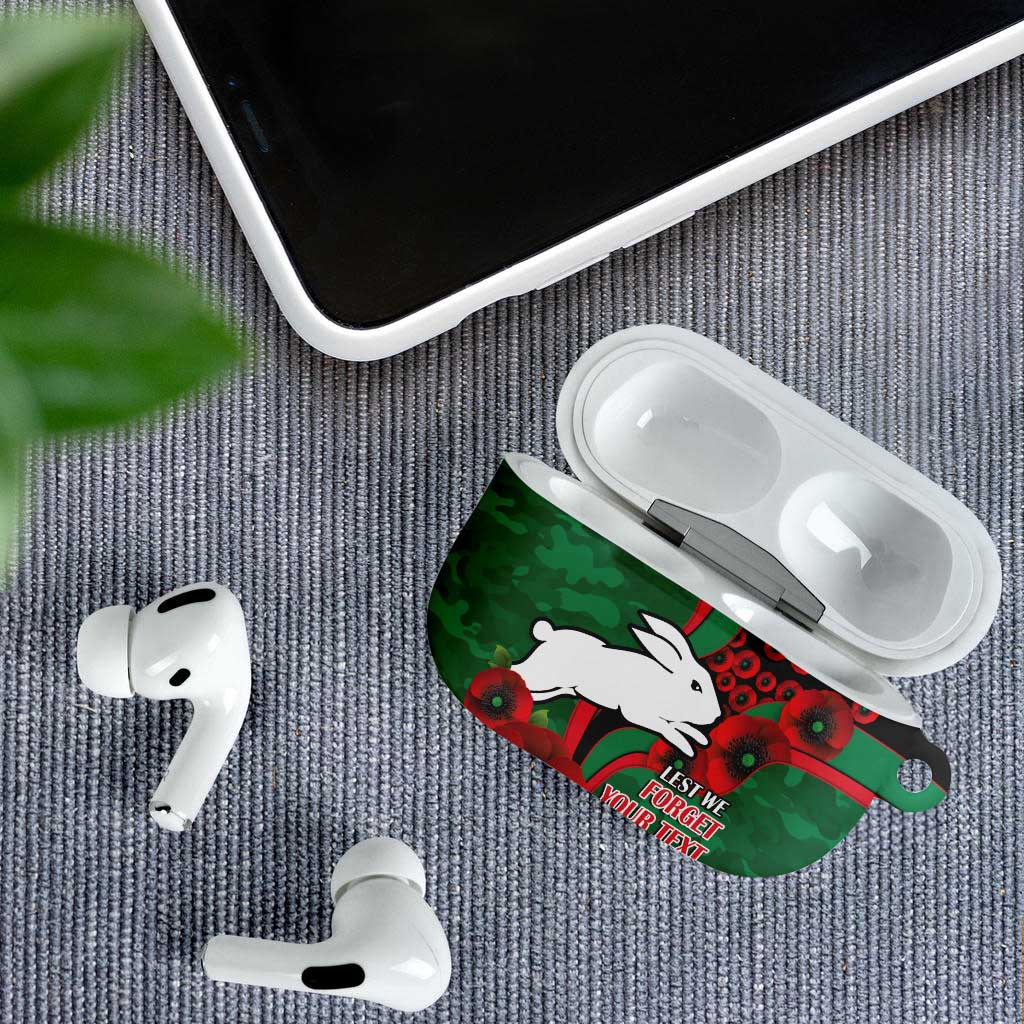 South Sydney Rabbitohs ANZAC Personalised AirPods Case Lest We Forget Poppy Camo