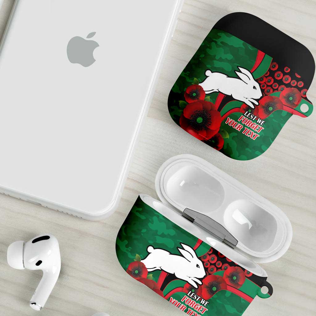 South Sydney Rabbitohs ANZAC Personalised AirPods Case Lest We Forget Poppy Camo