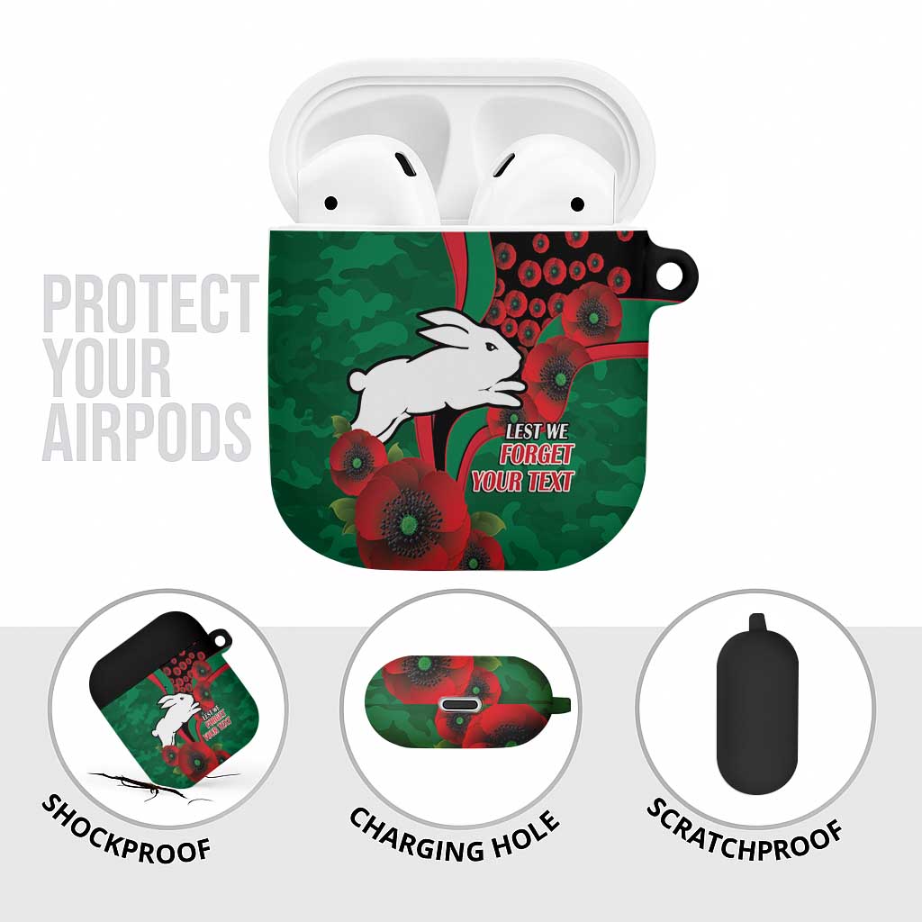 South Sydney Rabbitohs ANZAC Personalised AirPods Case Lest We Forget Poppy Camo
