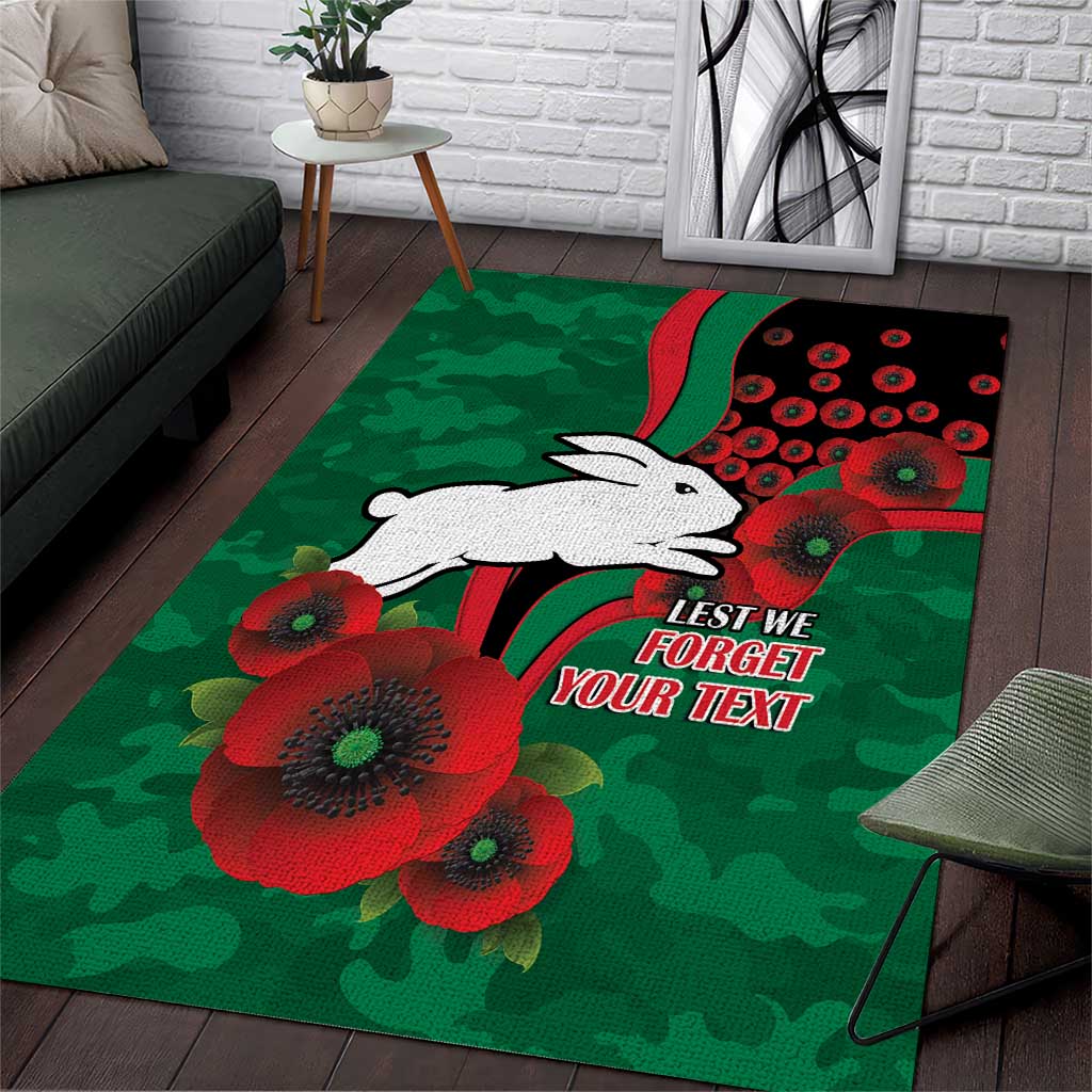 South Sydney Rabbitohs ANZAC Personalised Area Rug Lest We Forget Poppy Camo