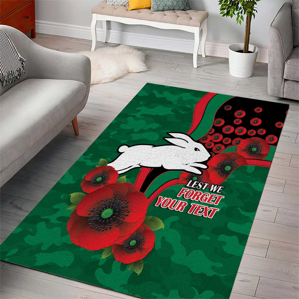 South Sydney Rabbitohs ANZAC Personalised Area Rug Lest We Forget Poppy Camo