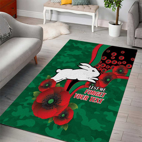 South Sydney Rabbitohs ANZAC Personalised Area Rug Lest We Forget Poppy Camo