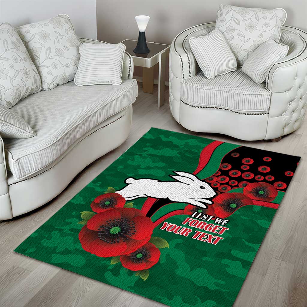 South Sydney Rabbitohs ANZAC Personalised Area Rug Lest We Forget Poppy Camo