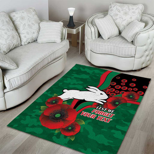 South Sydney Rabbitohs ANZAC Personalised Area Rug Lest We Forget Poppy Camo