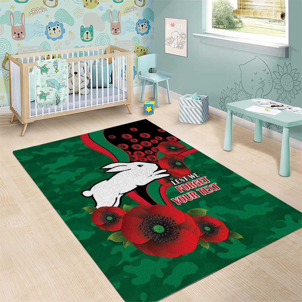 South Sydney Rabbitohs ANZAC Personalised Area Rug Lest We Forget Poppy Camo