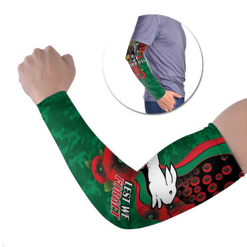 South Sydney Rabbitohs ANZAC Personalised Arm Sleeves Lest We Forget Poppy Camo