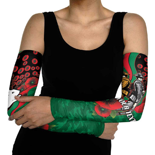 South Sydney Rabbitohs ANZAC Personalised Arm Sleeves Lest We Forget Poppy Camo