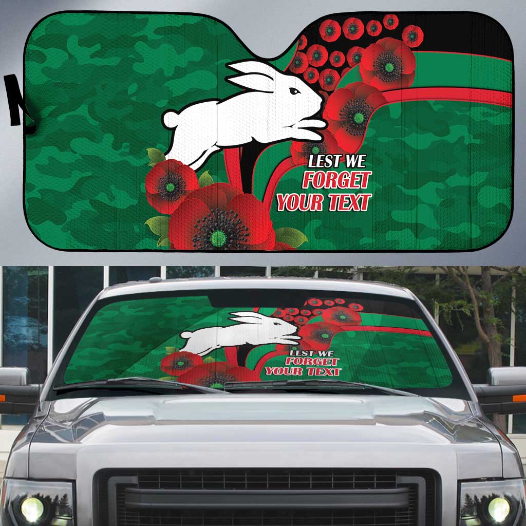 South Sydney Rabbitohs ANZAC Personalised Auto Sun Shade Lest We Forget Poppy Camo