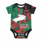 South Sydney Rabbitohs ANZAC Personalised Baby Onesie Lest We Forget Poppy Camo