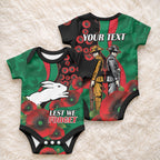 South Sydney Rabbitohs ANZAC Personalised Baby Onesie Lest We Forget Poppy Camo