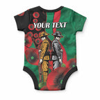 South Sydney Rabbitohs ANZAC Personalised Baby Onesie Lest We Forget Poppy Camo