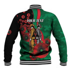 South Sydney Rabbitohs ANZAC Personalised Baseball Jacket Lest We Forget Poppy Camo